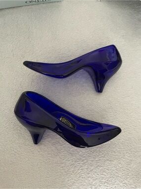 Vintage Oneida Set of 2 Crystal Heel Slipper Cobalt Blue Decoration 5.5x2 inch